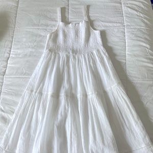 white fluffy highwaisted dress